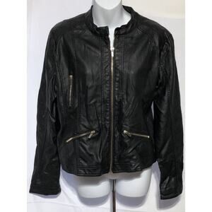 Say What? Cropped Faux Leather Jacket XL Black Gold Zipper Accents Motorcycle